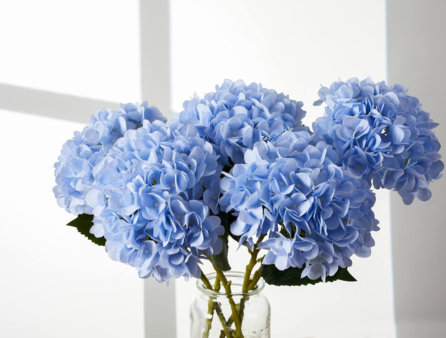Artificial Blue Hydrangea Bouquet|Realistic Silk Faux Flower with Large Bloom Head|Soft Fabric Petals for Vase Decoration, Table Centerpiece, Wedding & Photography Prop