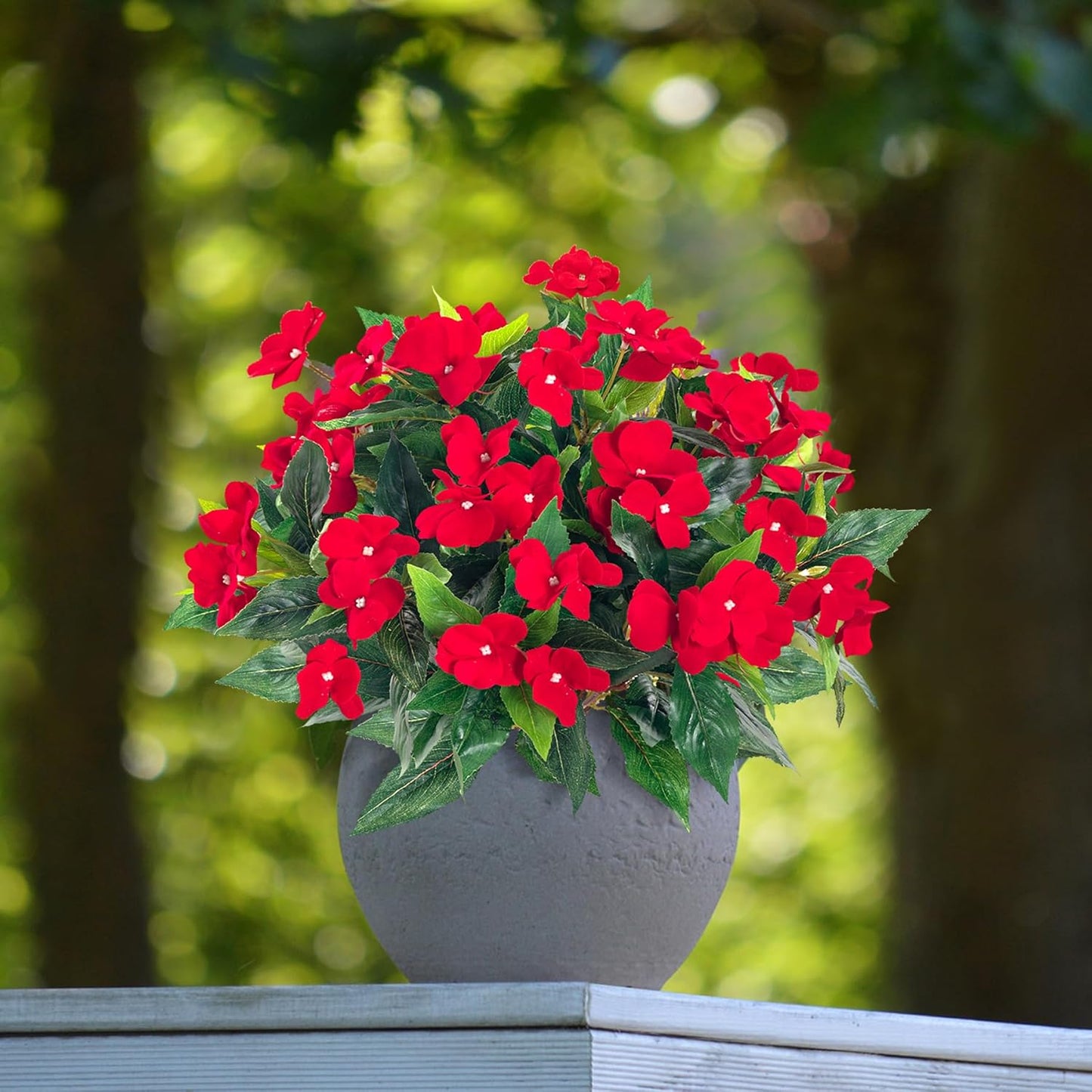 2-Piece Set Artificial Red Flower Bouquets – 18 Blossoms & 7 Branches Per Bundle – 15.7” Tall with Realistic Silk Flowers and Lush Green Foliage for Home, Wedding, or Holiday Decor
