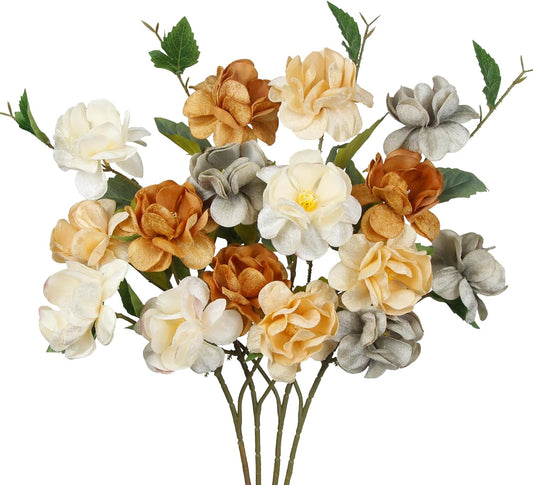 4-Pack 28.35-Inch Artificial Rose Stems｜Realistic Silk Flower with 3.15-Inch Bloom｜Bendable and Solid Wire Stems｜Multicolor Faux Roses for Vase, Wedding, Home Decor