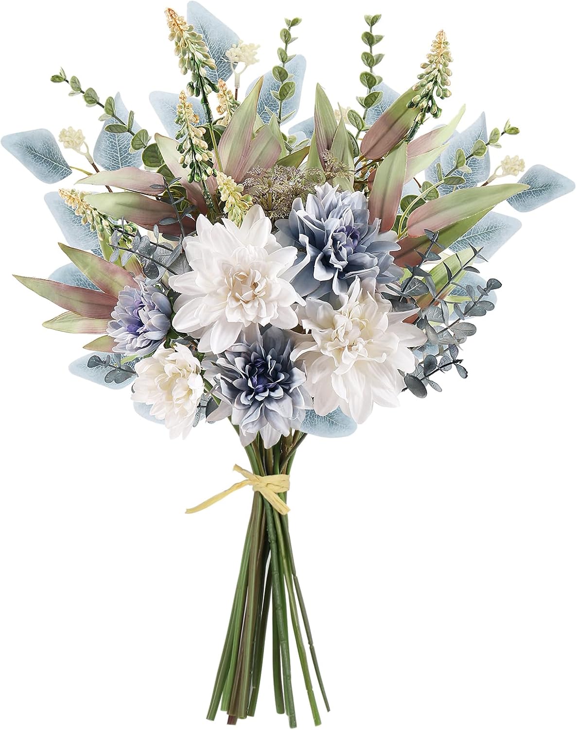 19.88-Inch Artificial Handheld Floral Bouquet｜Nordic Blue & White Faux Silk Flower Arrangement with Greenery｜For Wedding, Table Centerpiece, Vase Display, or Gift Decoration