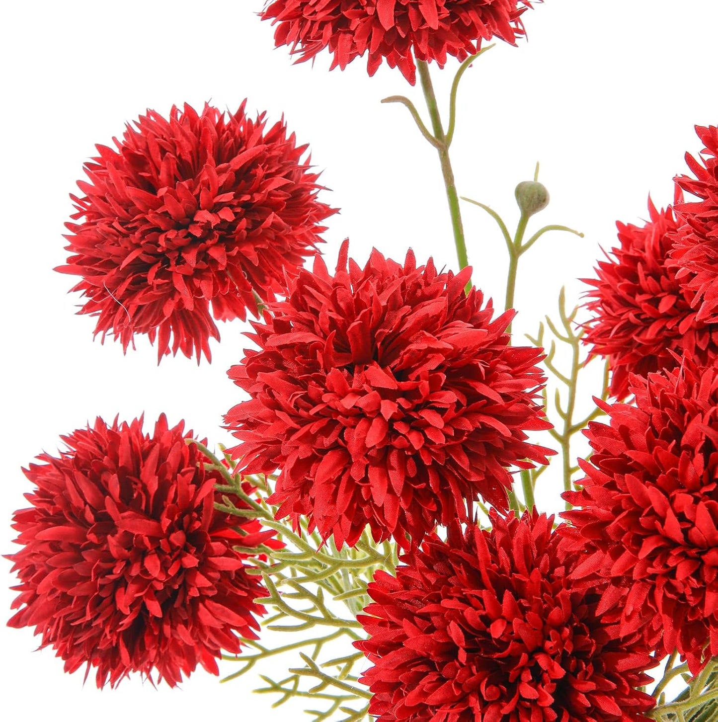 31.1-Inch Red Artificial Chrysanthemum Stems (3pcs)｜Removable Branches & Bendable Wire Stem｜Realistic Silk Flowers for Vase Display, Holiday Décor, Wedding Arrangements