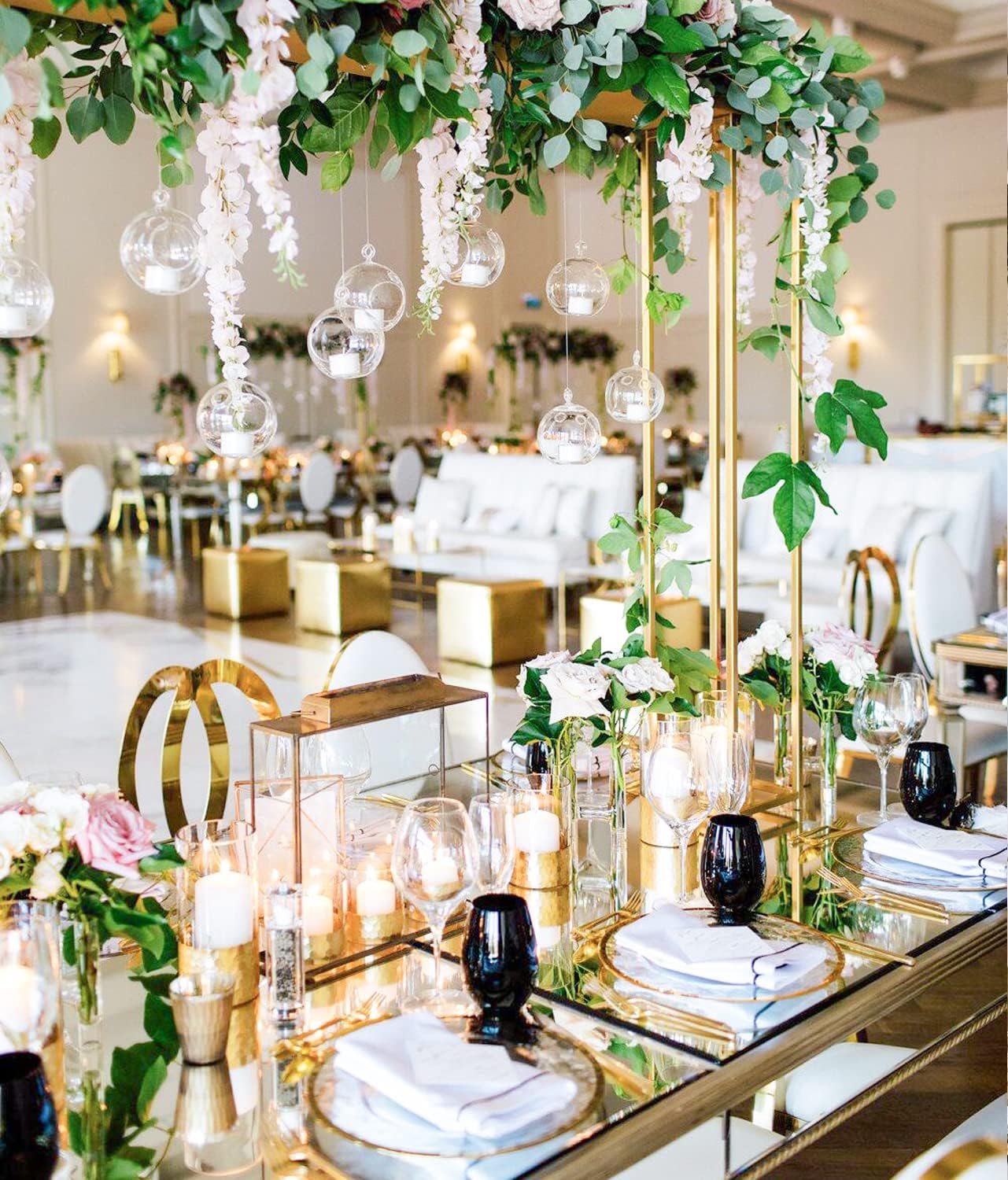 12Pcs-Artificial Hanging White Wisteria Vine｜43.2-Inch Long with 3 Cascading Floral Strands｜Silk Flower Garland for Wedding Arch, Ceiling Drapes, Balcony Decor, or Event Backdrops