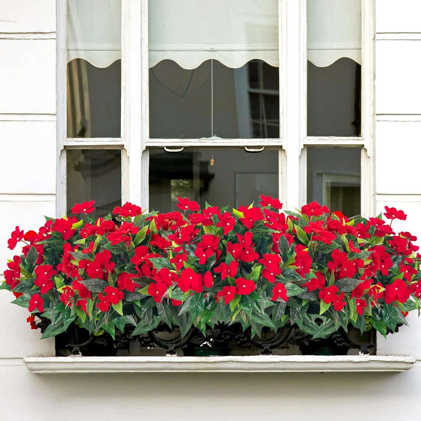 2-Piece Set Artificial Red Flower Bouquets – 18 Blossoms & 7 Branches Per Bundle – 15.7” Tall with Realistic Silk Flowers and Lush Green Foliage for Home, Wedding, or Holiday Decor