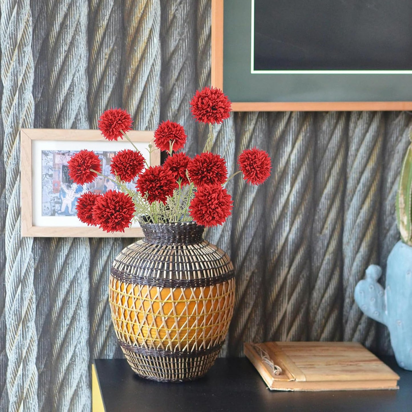 31.1-Inch Red Artificial Chrysanthemum Stems (3pcs)｜Removable Branches & Bendable Wire Stem｜Realistic Silk Flowers for Vase Display, Holiday Décor, Wedding Arrangements