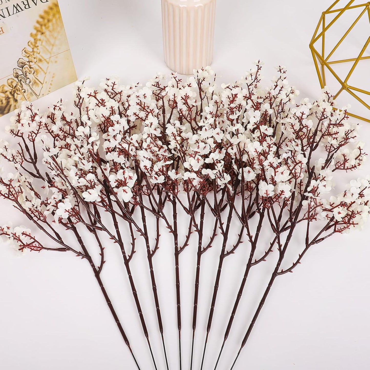 8 Bundles Artificial Cherry Blossom Branches – 19.29" Real Touch Silk Flowers with Bendable Stems & Detachable Branches – Lifelike Floral Stems for Spring Decor, Wedding, Home, Office